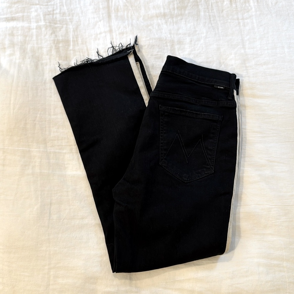 Mother Insider crop step fray with side stripes